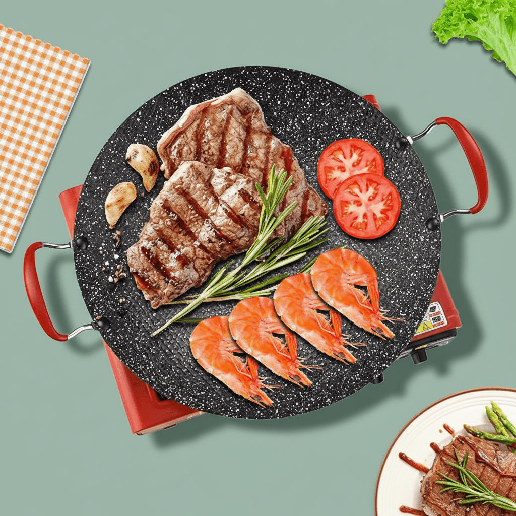 Almina Koreansk Non - Stick BBQ Grillpande 38 cm - Sort/Hvid - Løven Home