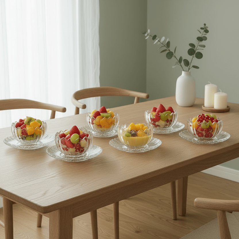 Almina La Fiore Dessertskål m/Underkop - Lotus Design - 12 Dele - 300 ml - Løven Home