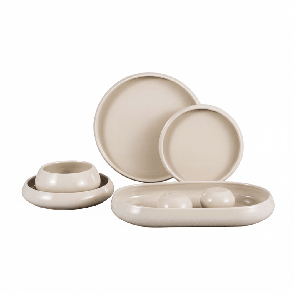 Almina Lissa Bonna Moderne Porcelænssæt – 27 Dele - Beige - Løven Home