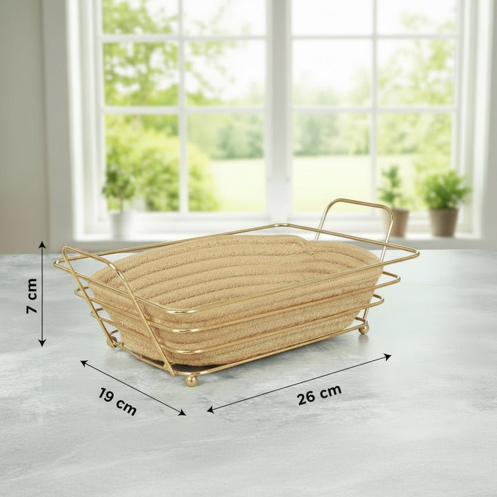 Almina Metalkurv Rektangulær 26x19x7 cm - Guld - Løven Home