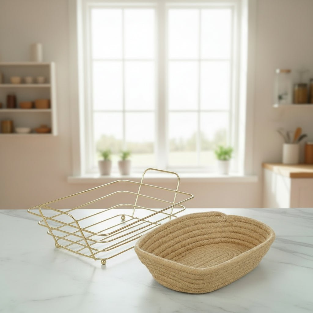 Almina Metalkurv Rektangulær 26x19x7 cm - Guld - Løven Home