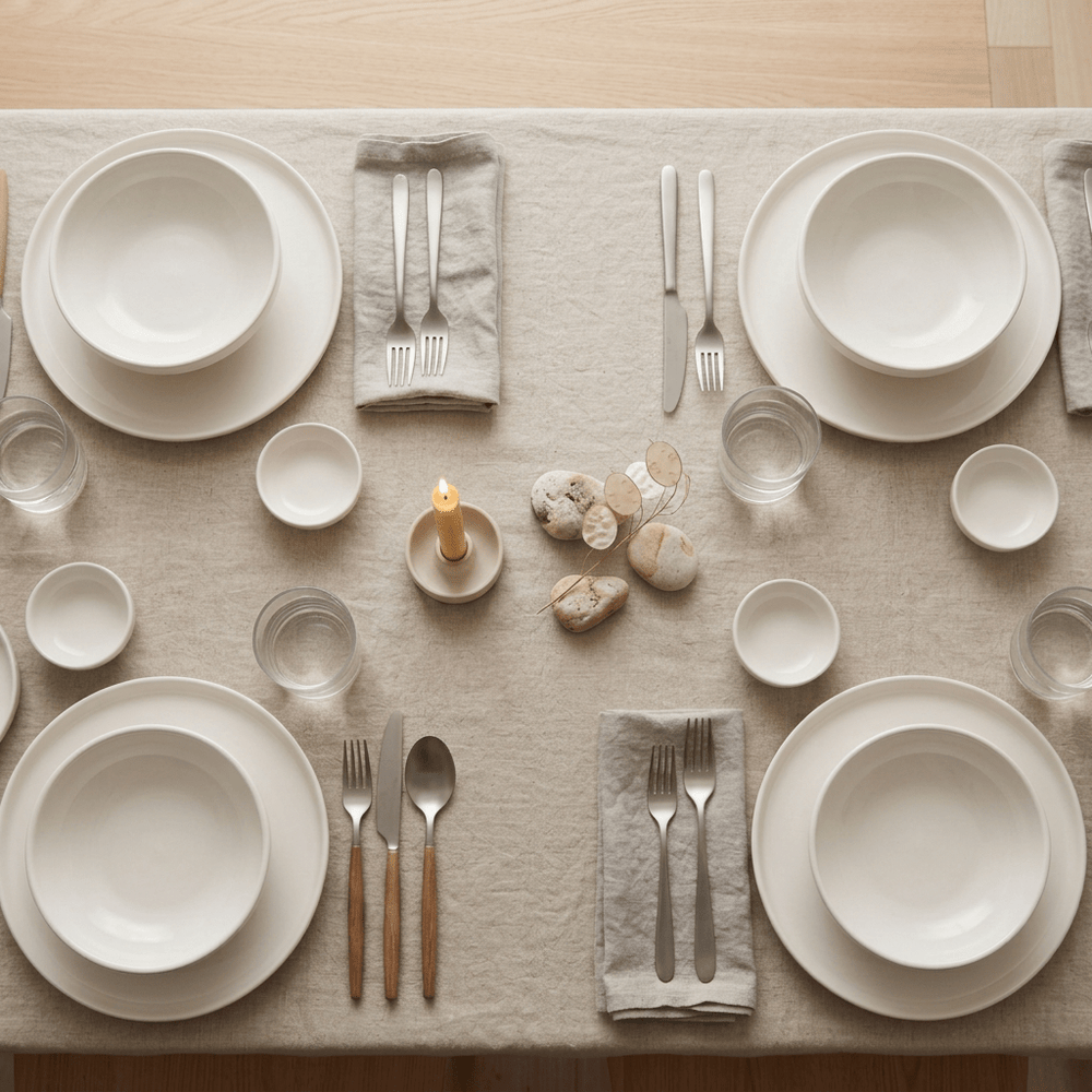 Almina Mondo - Porcelæn Spisestel - 6 personer | 25 dele | Råhvid - Løven Home