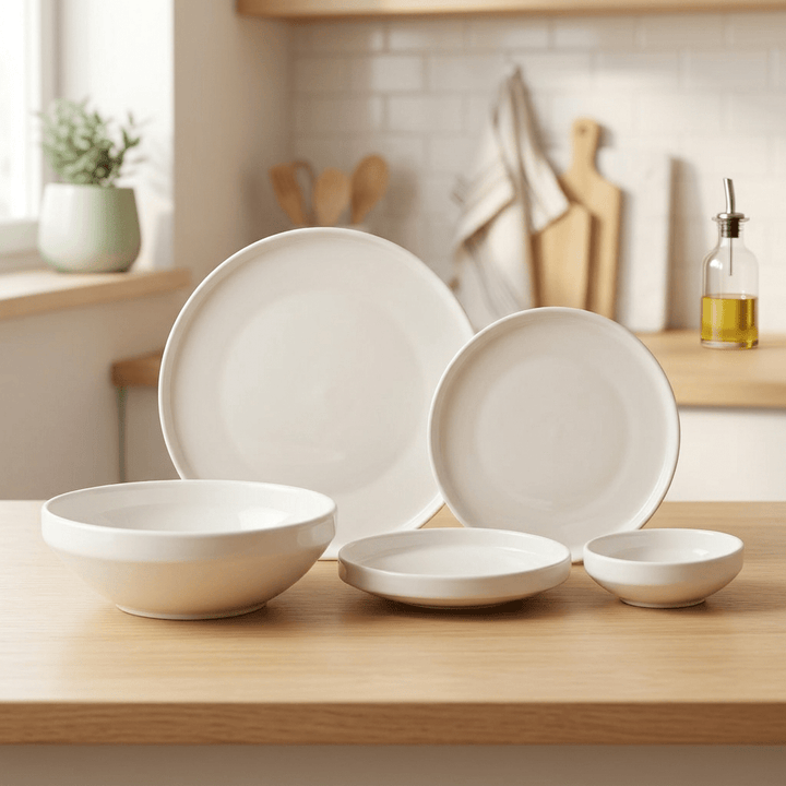 Almina Mondo - Porcelæn Spisestel - 6 personer | 25 dele | Råhvid - Løven Home