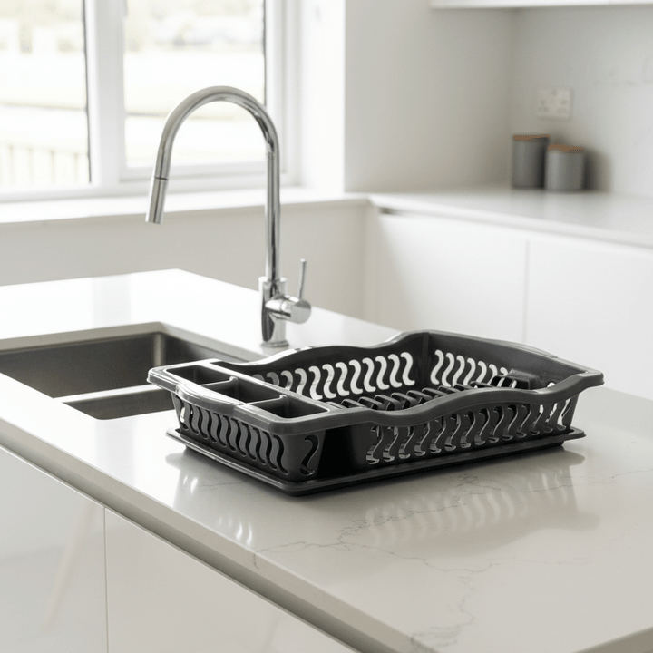Almina - Opvaskestativ m/opvaskebakke - Grå eller beige | Plast - Løven Home