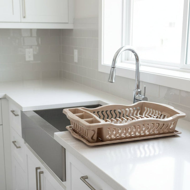 Almina - Opvaskestativ m/opvaskebakke - Grå eller beige | Plast - Løven Home