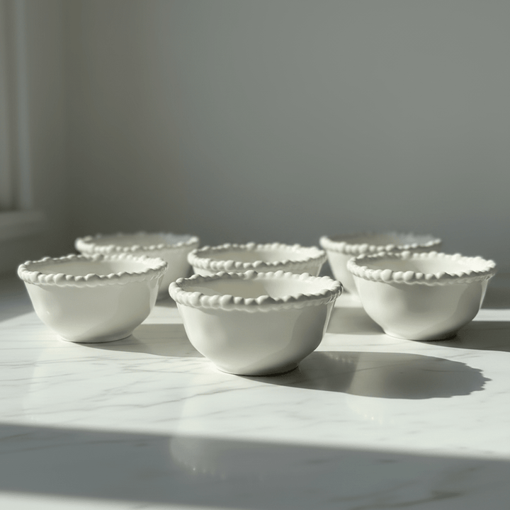 Almina Pearly lille porcelæn skålesæt 6 stk. (8 cm) - Råhvid - Løven Home