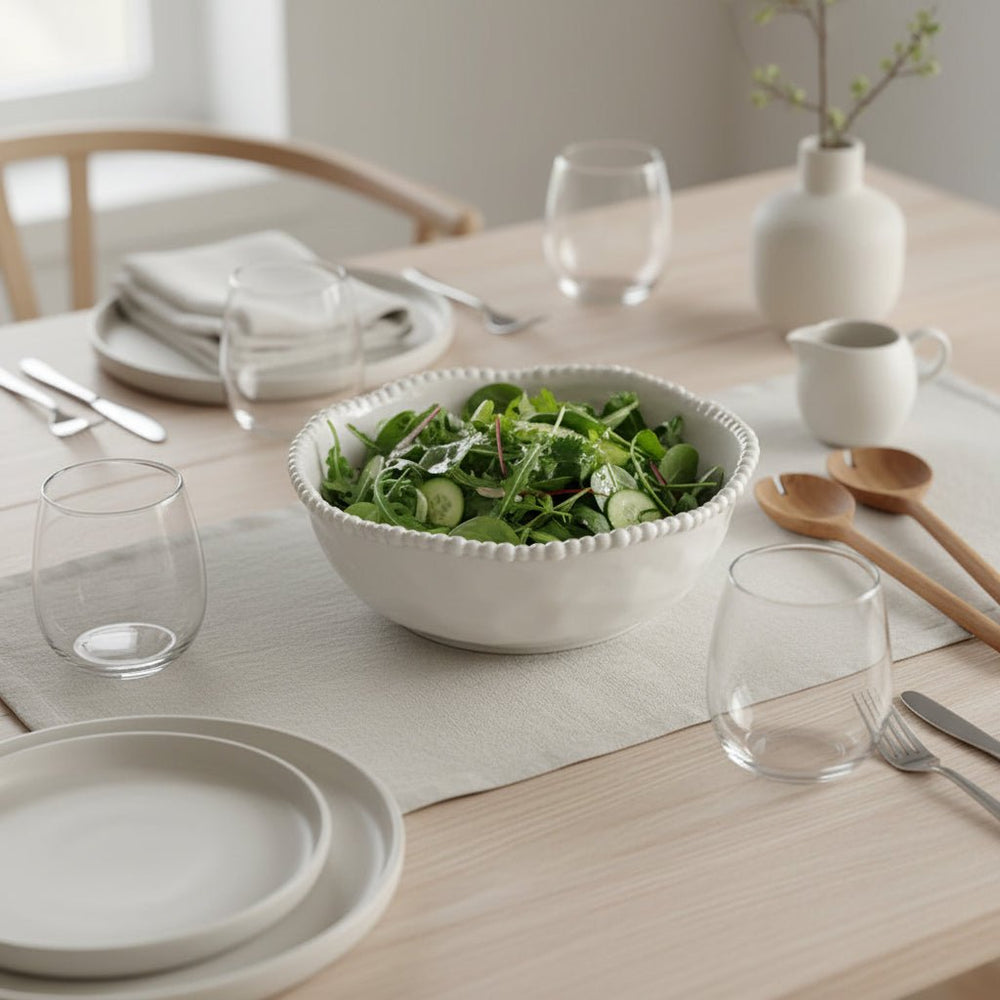 Almina Pearly porcelæn serveringsskål (22 cm) - Råhvid - Løven Home