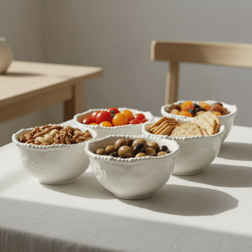 Almina Pearly porcelæn skålesæt 6 stk. (11 cm) - Råhvid - Løven Home