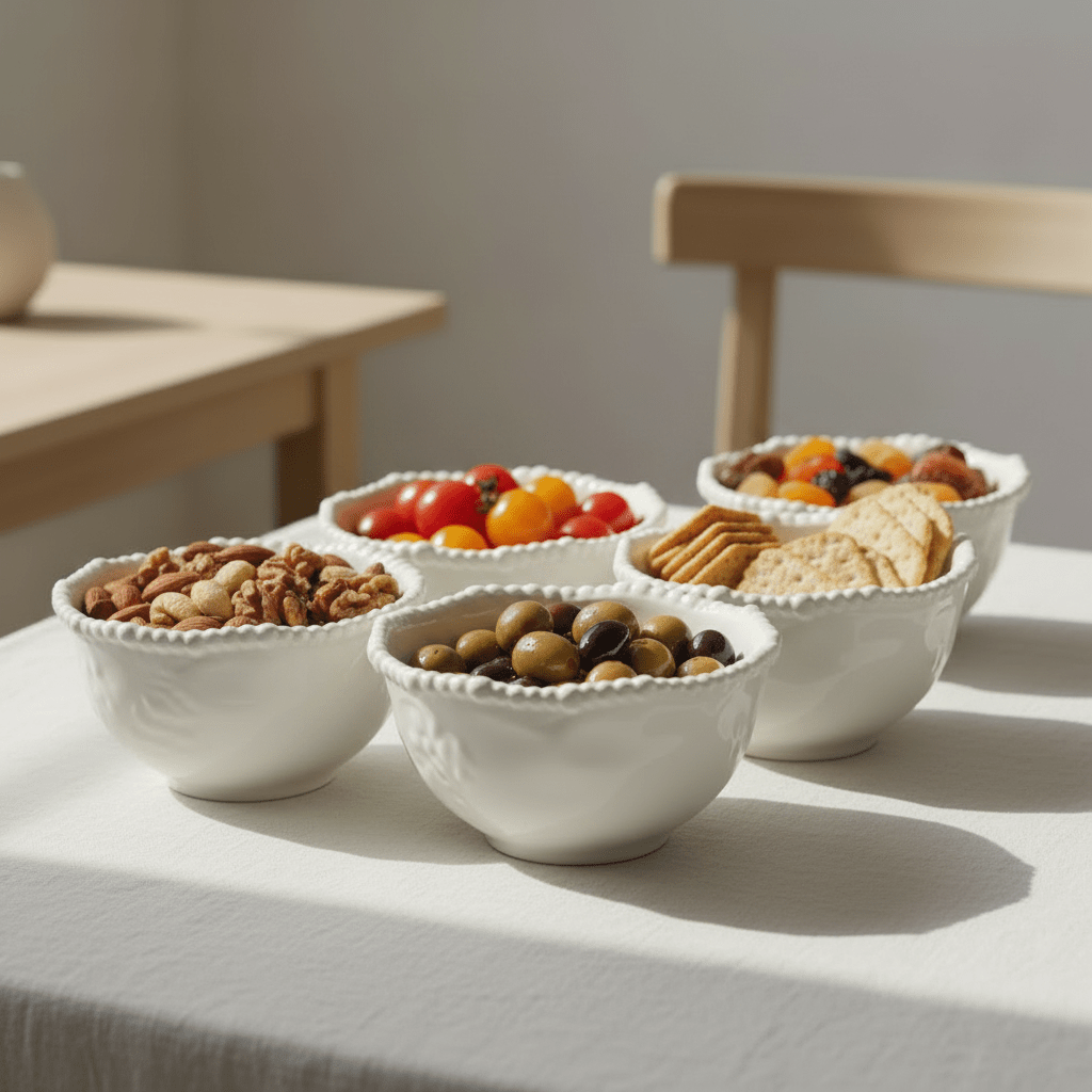 Almina Pearly porcelæn skålesæt 6 stk. (11 cm) - Råhvid - Løven Home