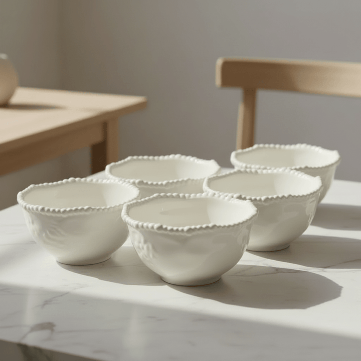 Almina Pearly porcelæn skålesæt 6 stk. (11 cm) - Råhvid - Løven Home