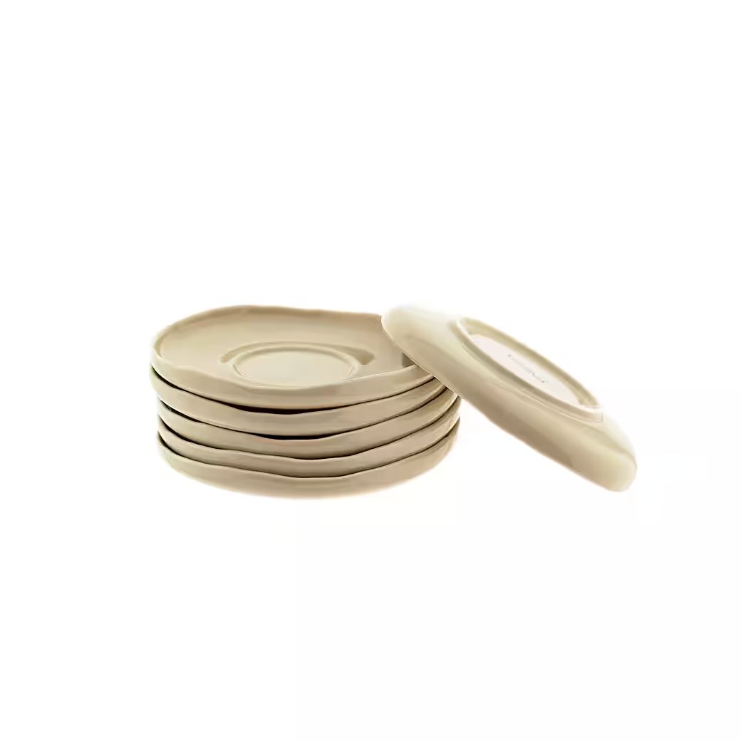 Almina porcelæn underkopper 6 stk - Wave Biscuit - Beige - Løven Home