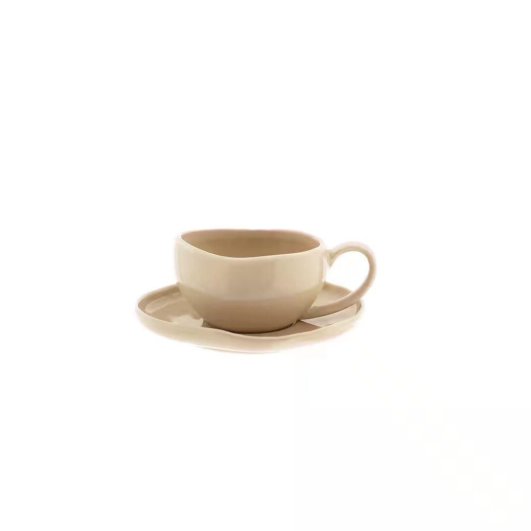 Almina porcelæn underkopper 6 stk - Wave Biscuit - Beige - Løven Home