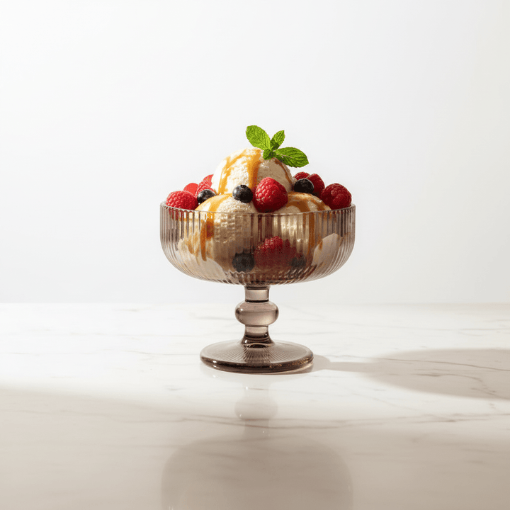 Almina - Rillet dessertglas på fod - 6 stk. | Antracit - Løven Home