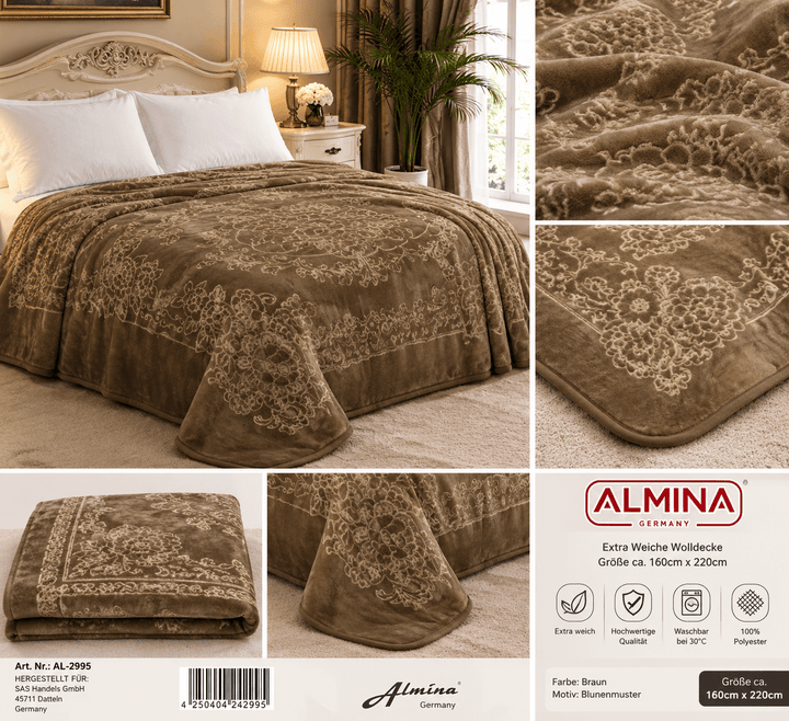 Almina – Sengetæppe Elegant Blomstermønster - 160 × 220 cm - Løven Home