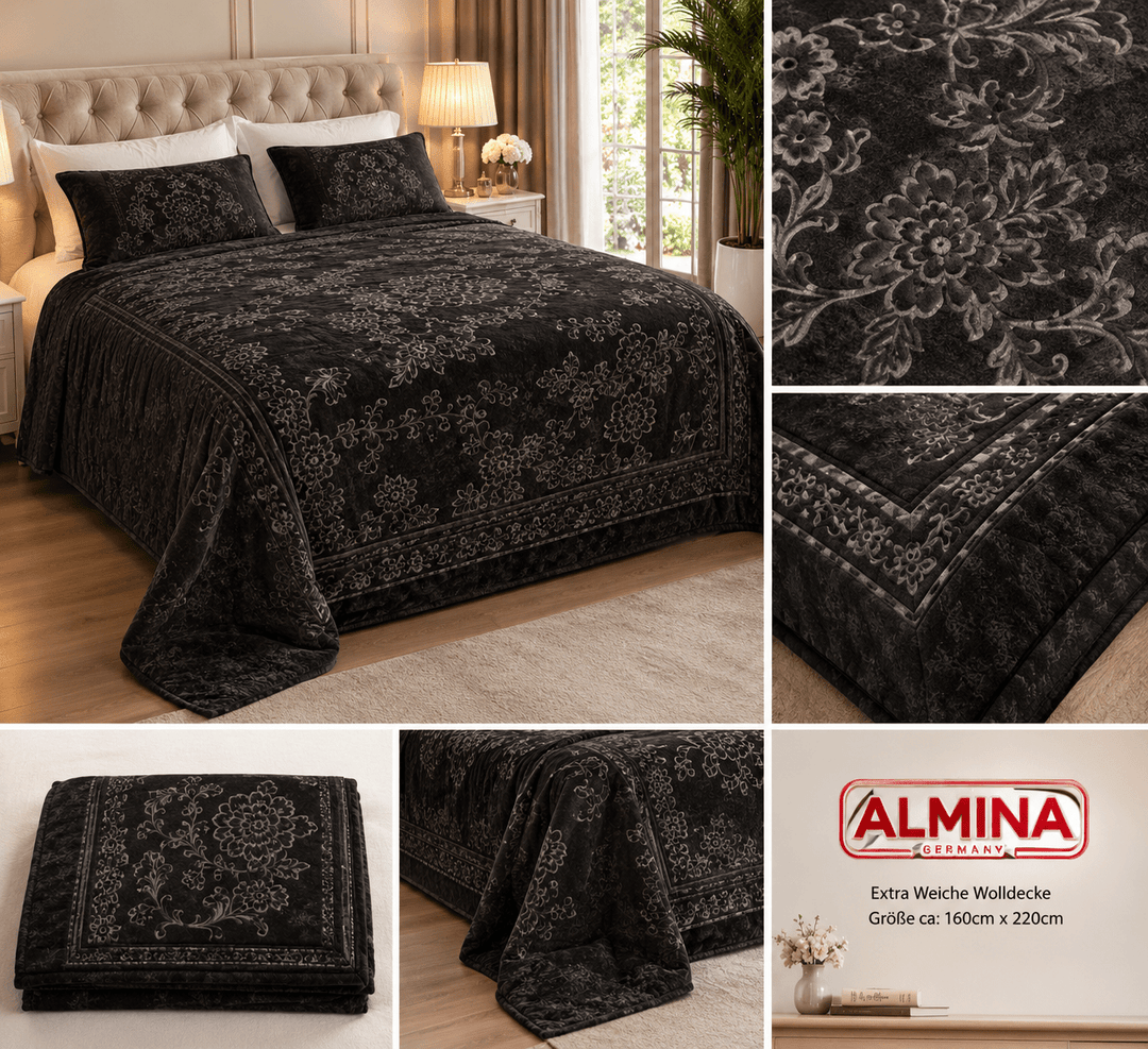 Almina – Sengetæppe Elegant Blomstermønster - 160 × 220 cm - Løven Home