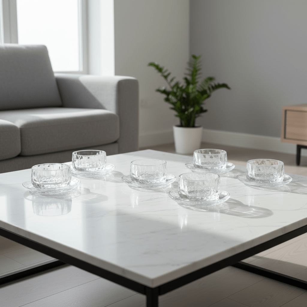 Almina Snow Buccia Dessertskål m/Underkop - Facetsleben Design - 12 Dele - 300 ml - Løven Home