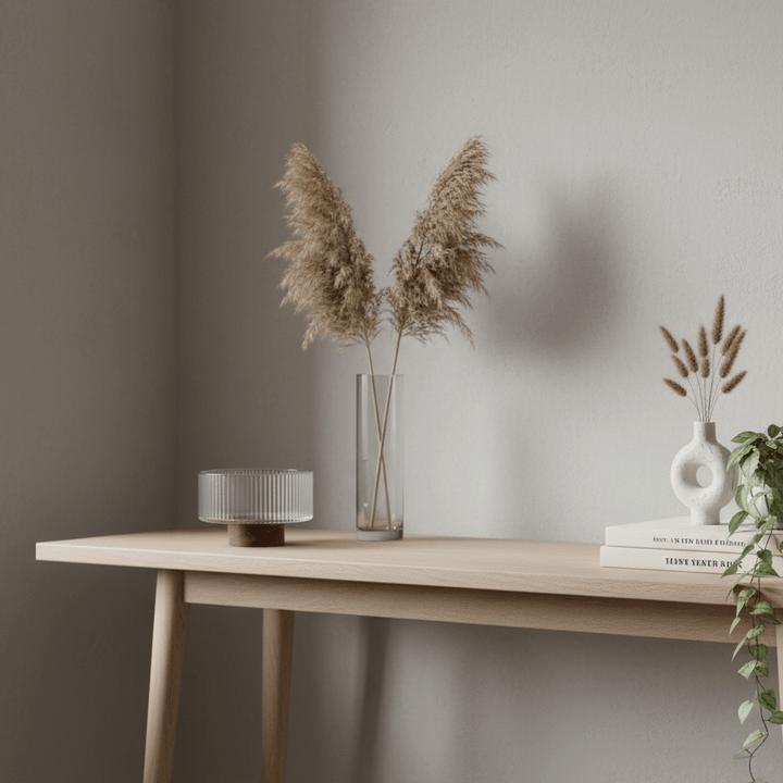 Almina - Terra Bowl Medio glasskål på træfod - Ø14 cm | Glas/akacietræ | Klar/brun - Løven Home
