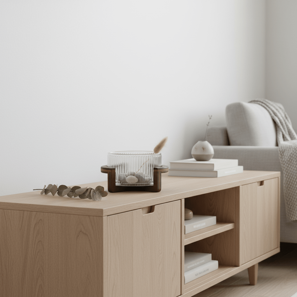 Almina - Terra Vetro Medio glasskål m/træstativ – Ø24 cm | Glas/akacietræ | Klar/brun - Løven Home