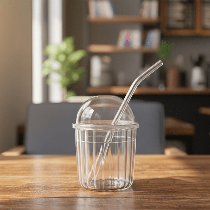 Almina Vivien Drikkeglas m/Sugerør og Låg - 500 ml. - Løven Home