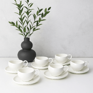 Almina Wave Biscuit Kaffekoppesæt – 12 dele – Hvid - 220 ml - Løven Home