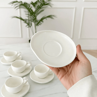 Almina Wave Biscuit Kaffekoppesæt – 12 dele – Hvid - 220 ml - Løven Home