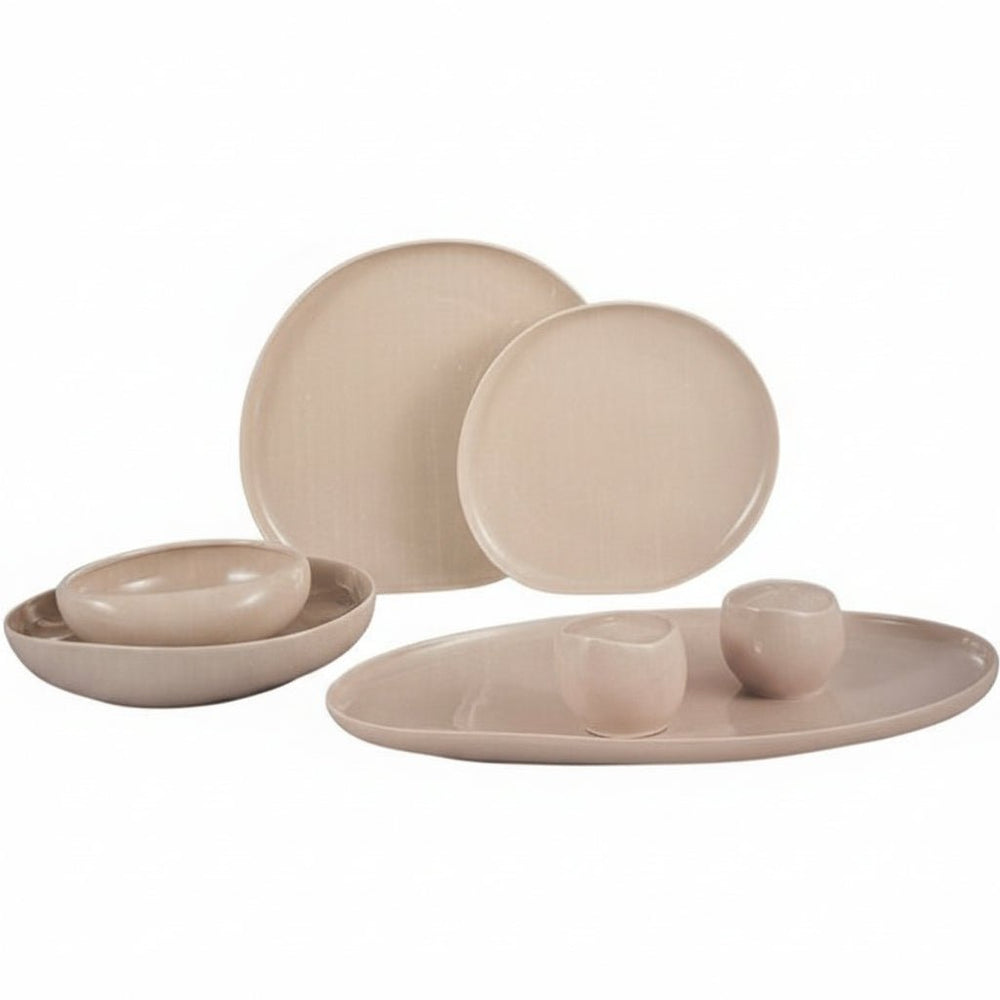 Almina Wave Biscuit Porcelænsservicesæt til 6 personer - 27 dele - Beige - Løven Home