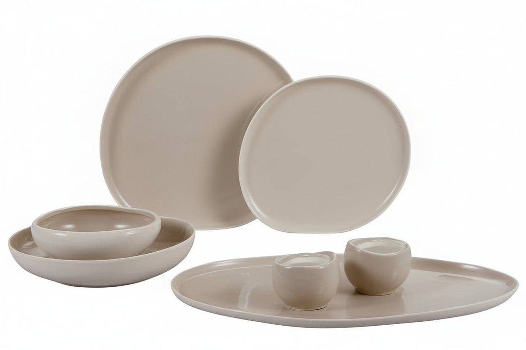 Almina Wave Cream Porcelænsservicesæt 6 Pers.(27 dele) – Beige/råhvid - Løven Home