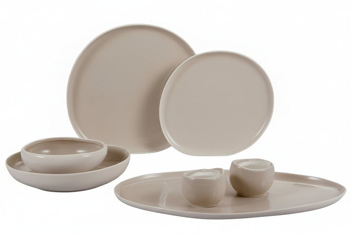 Almina Wave Cream Porcelænsservicesæt 6 Pers.(27 dele) – Beige/råhvid - Løven Home