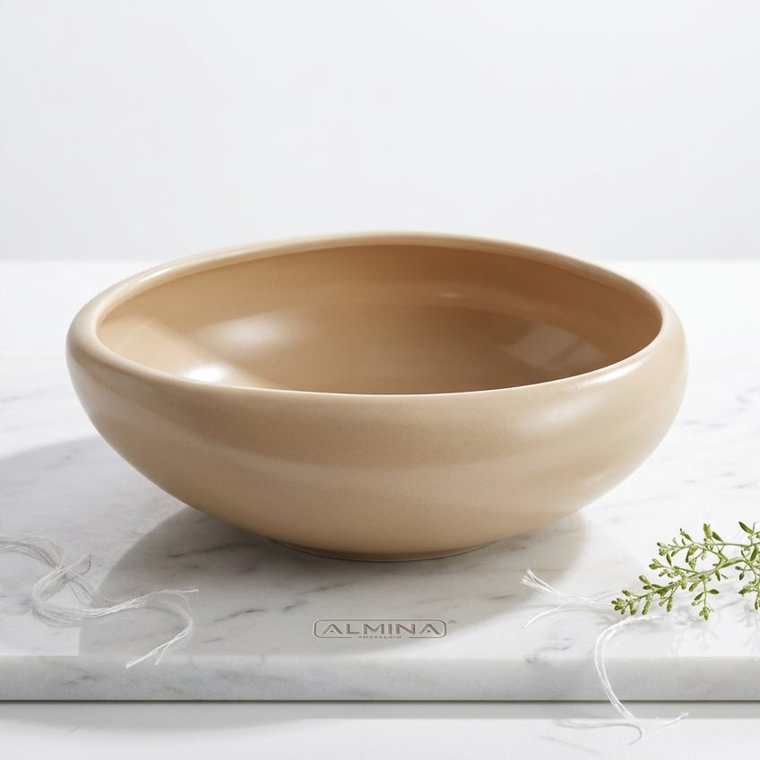 Almina Wave Cream - Serveringsskål - Porcelæn | Ø23 x 8 cm | Beige - Løven Home