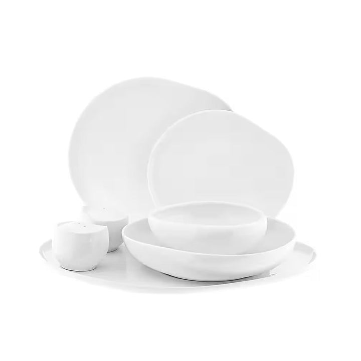 Almina Wave Porcelæn Spisestel – 27 dele - 6 Personer - Hvid - Løven Home