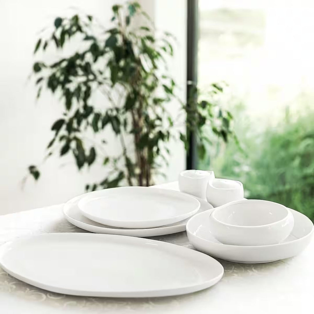 Almina Wave Porcelæn Spisestel – 27 dele - 6 Personer - Hvid - Løven Home