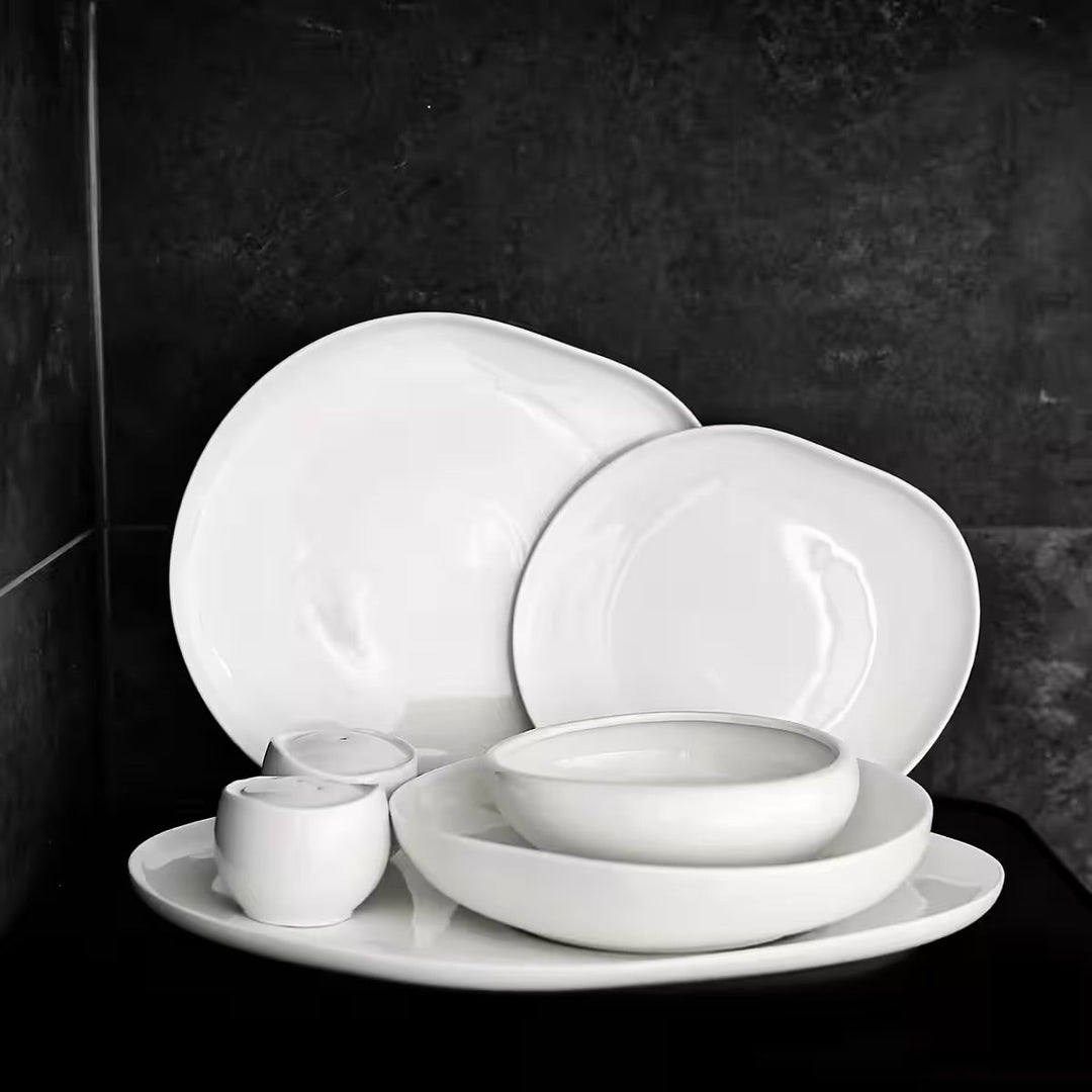 Almina Wave Spisestel m/Organiske Former – 27 Dele - Hvid - Løven Home