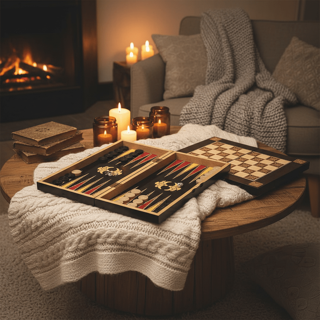 Backgammon og Dam Brætspil i Lakeret Træ 48x48 cm - Kaplama Tavla - Løven Home
