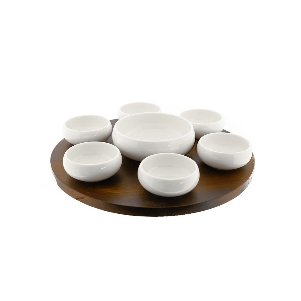 Belicia serveringsfad sæt – træ og porcelæn (8 dele) - Løven Home