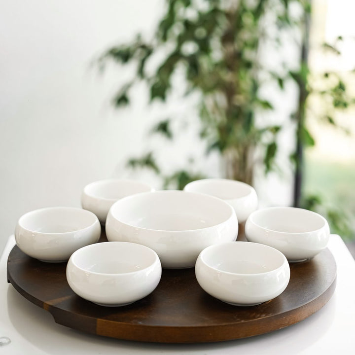 Belicia serveringsfad sæt – træ og porcelæn (8 dele) - Løven Home