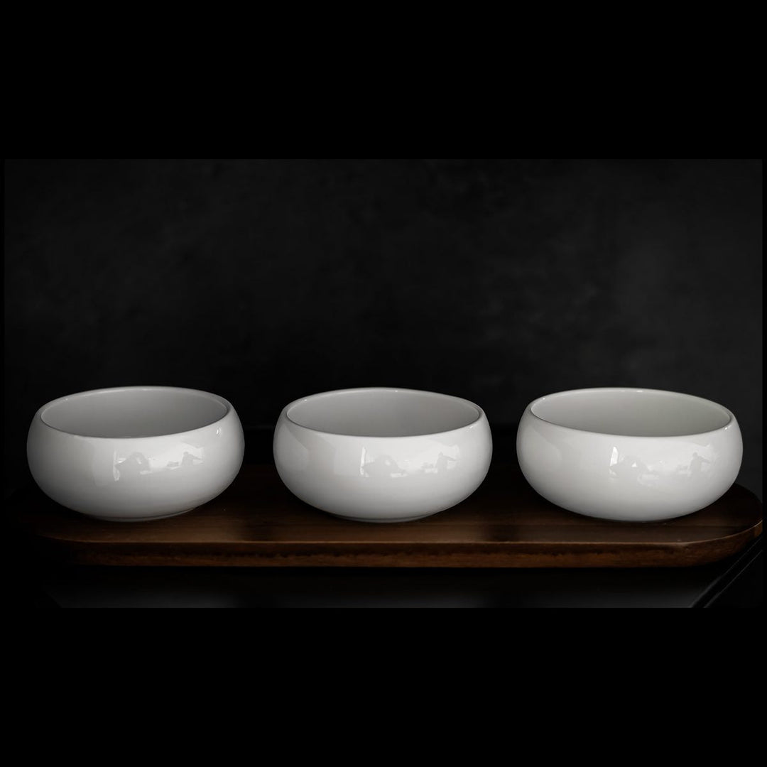 Belicia snackskåle sæt i porcelæn m/træbræt 32x11 cm (4 dele) - Løven Home