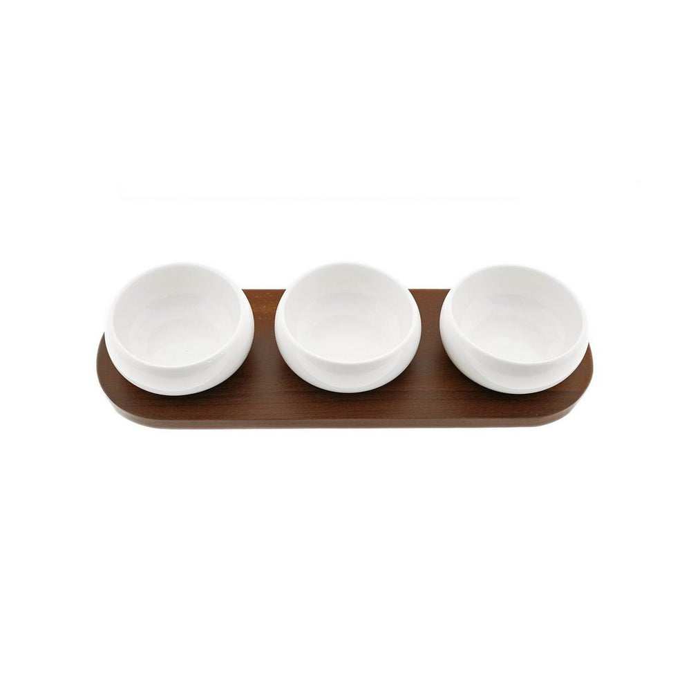 Belicia snackskåle sæt i porcelæn m/træbræt 32x11 cm (4 dele) - Løven Home