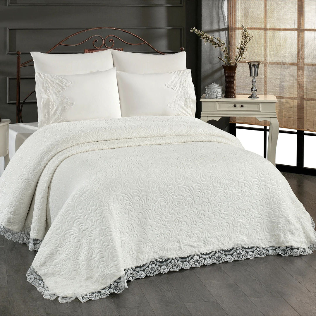 Berry Concept Sengetæppesæt (Battaniye) 235x245 cm | 3 Farver | Hvid/Beige/Grå - Løven Home