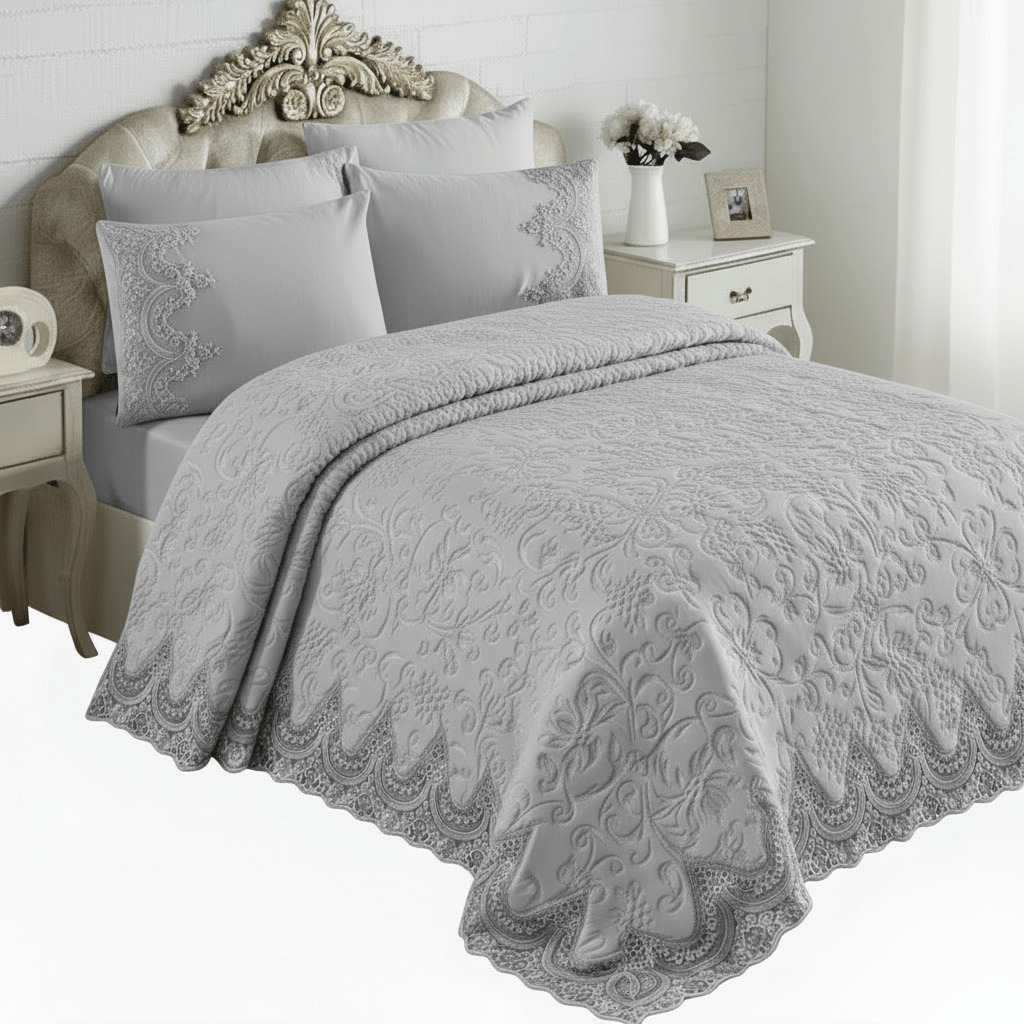 Berry Concept Sengetæppesæt (Battaniye) 235x245 cm | 3 Farver | Hvid/Beige/Grå - Løven Home