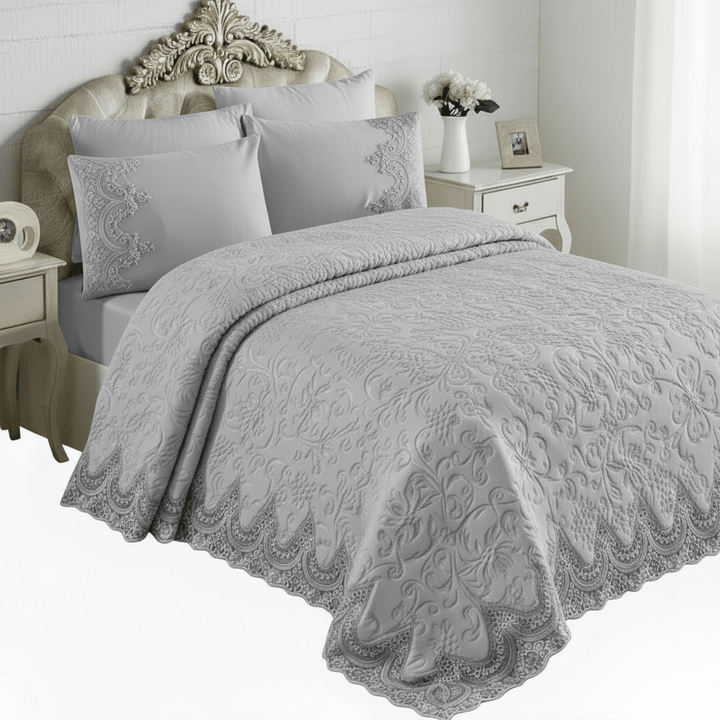 Berry Concept Sengetæppesæt (Battaniye) 235x245 cm | 3 Farver | Hvid/Beige/Grå - Løven Home