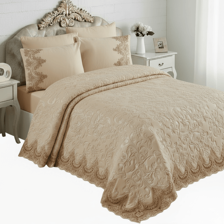 Berry Concept Sengetæppesæt (Battaniye) 235x245 cm | 3 Farver | Hvid/Beige/Grå - Løven Home