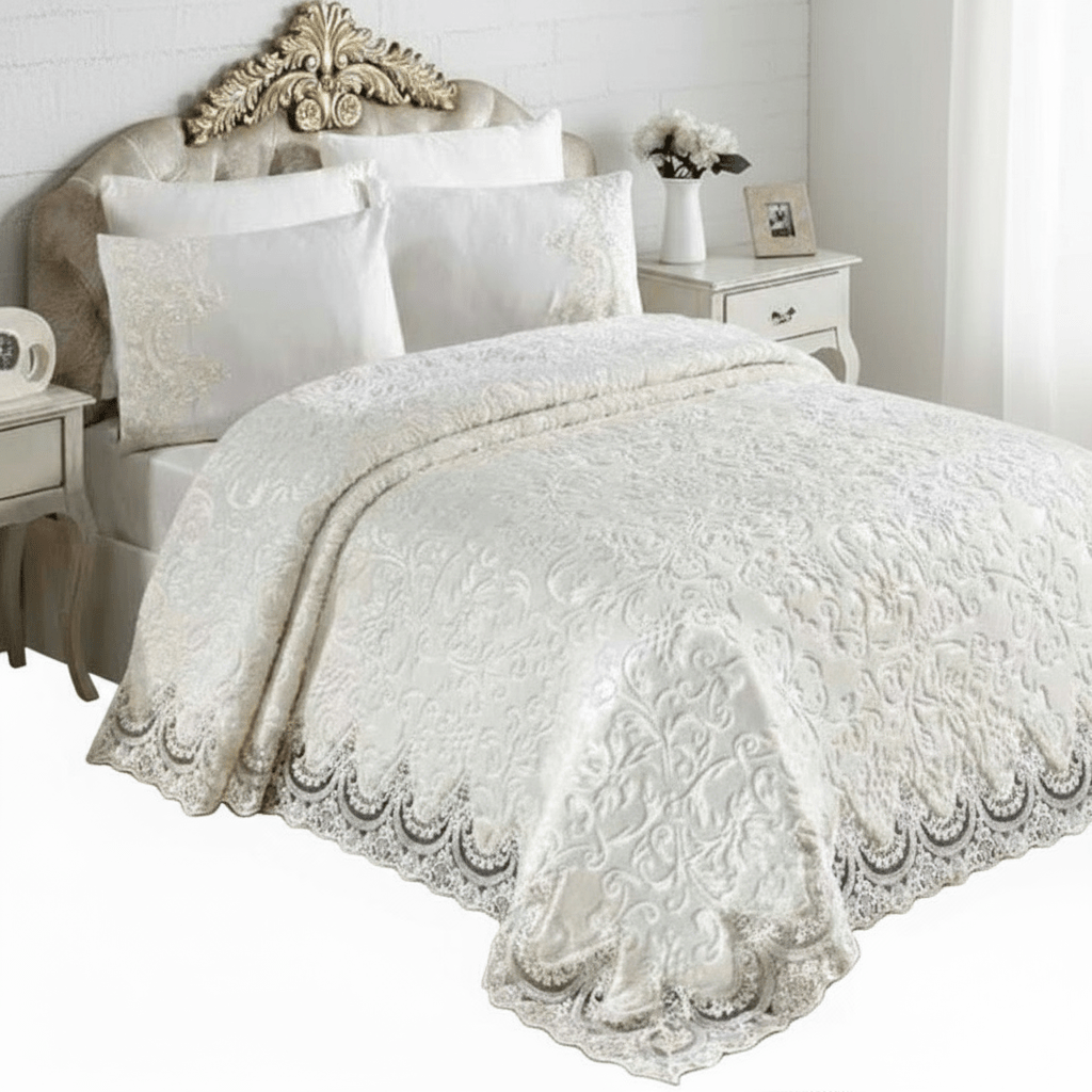 Berry Concept Sengetæppesæt (Battaniye) 235x245 cm | 3 Farver | Hvid/Beige/Grå - Løven Home