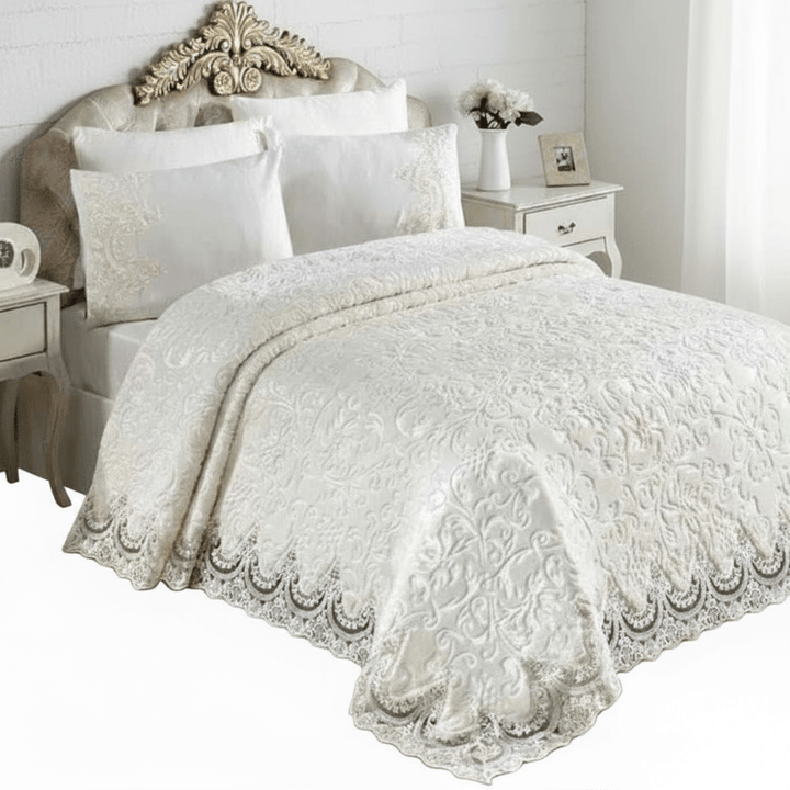 Berry Concept Sengetæppesæt (Battaniye) 235x245 cm | 3 Farver | Hvid/Beige/Grå - Løven Home