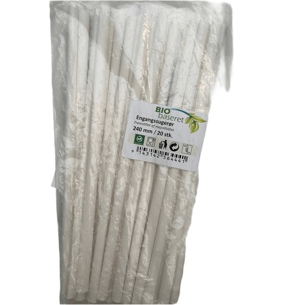 Biobaseret Engangssugerør 20 stk. Hvid - Løven Home