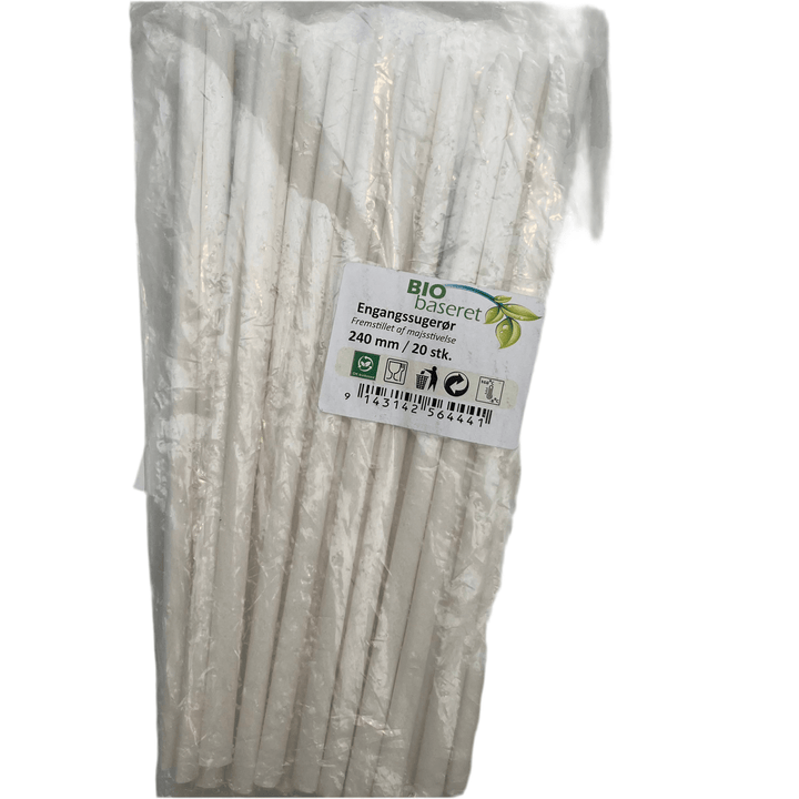 Biobaseret Engangssugerør 20 stk. Hvid - Løven Home