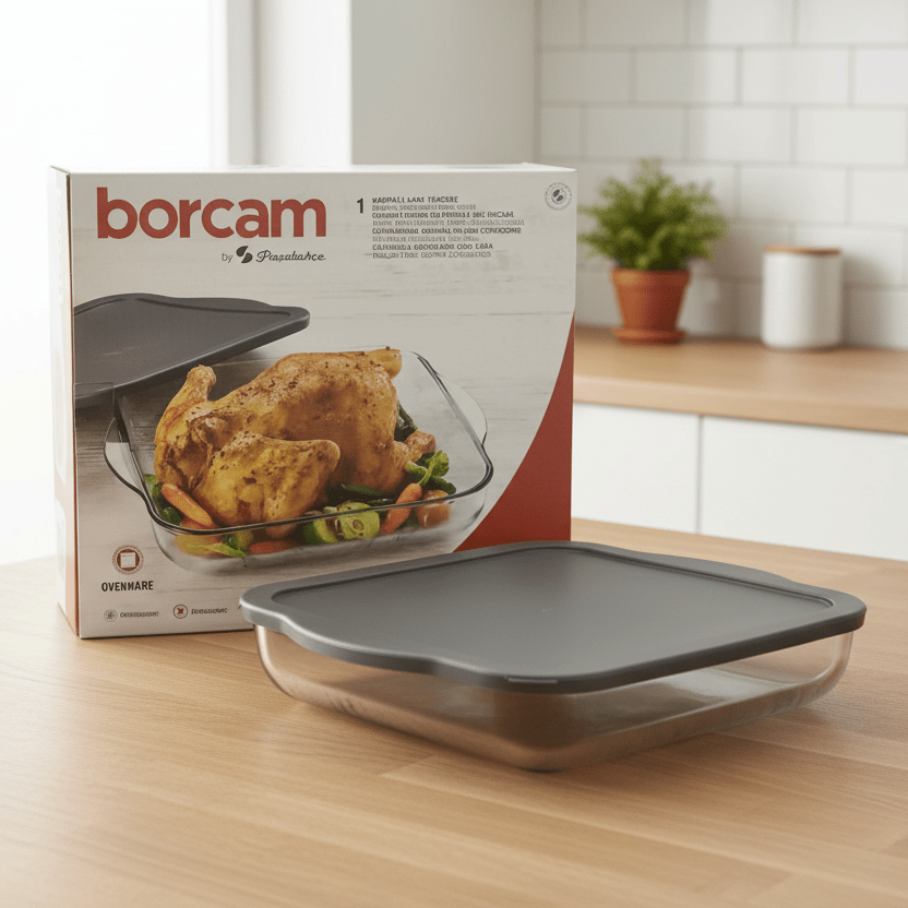 Borcam ovnfast glasfad m/plastlåg - 28 x 28 cm (3200 ml) - Pasabahce - Løven Home