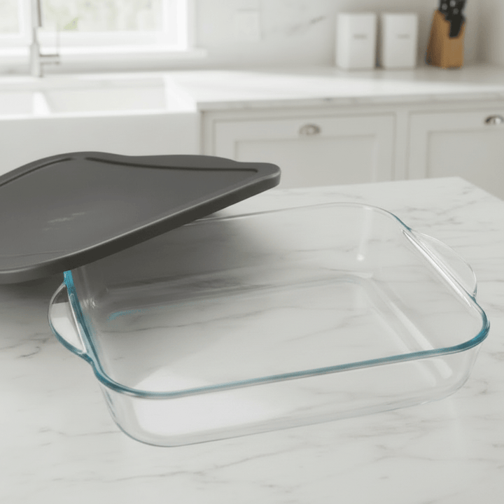 Borcam ovnfast glasfad m/plastlåg - 28 x 28 cm (3200 ml) - Pasabahce - Løven Home
