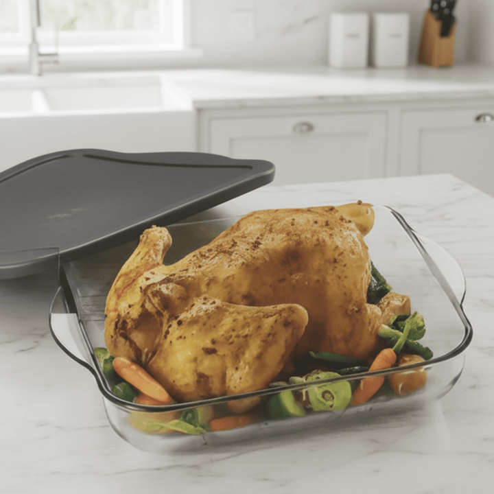 Borcam ovnfast glasfad m/plastlåg - 28 x 28 cm (3200 ml) - Pasabahce - Løven Home