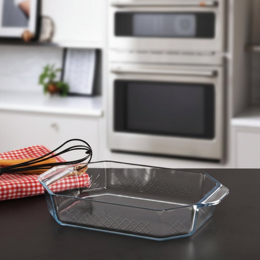 Borcam - Rektangulær Mønstret Ovnfast Glasfad - 2,75 liter | 35,5 × 21 × 6,4 cm - Løven Home