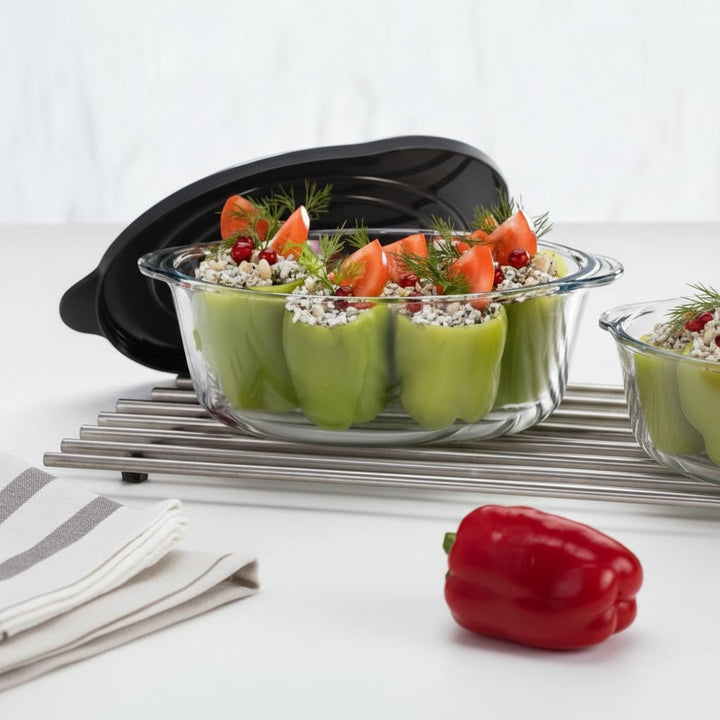 Borcam Rund Glas Ovnform m/Låg 2200 ml - Sort - Løven Home